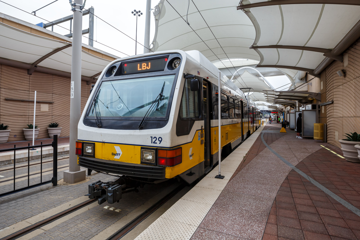 Dallas DART Light Rail public transport at DFW Airport station in Dallas, Texas