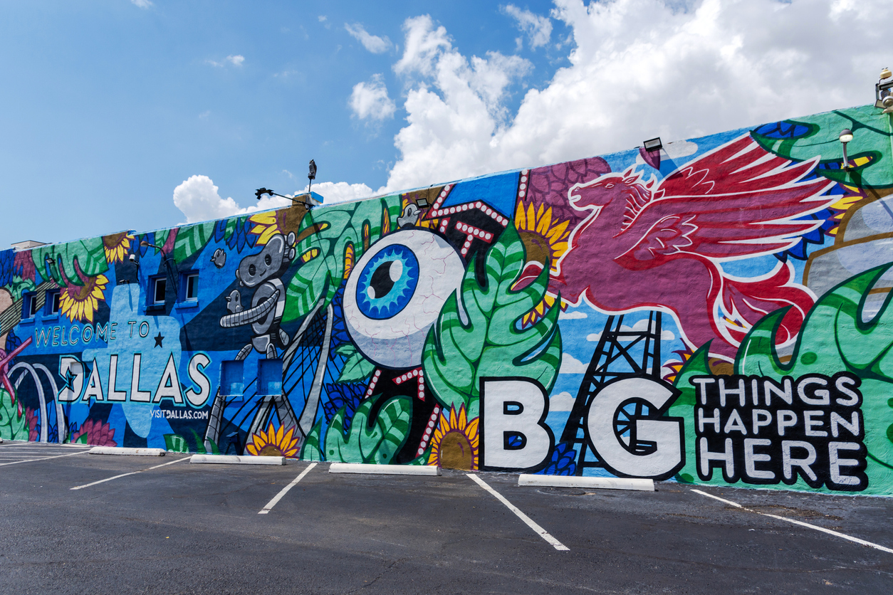 a wall mural in Deep Ellum District of Dallas